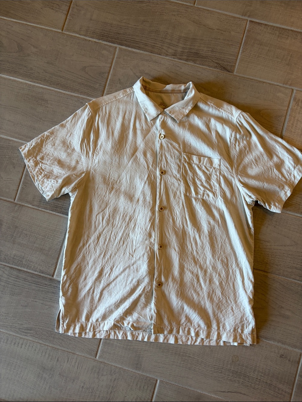 Tommy Bahama Harbour Luxe Silk Short-Sleeve Button-Down Shirt in Off-White